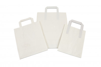 Medium Kraft White SOS Food Carrier Paper Bags Takeaway With Handles 8"x4"x10"